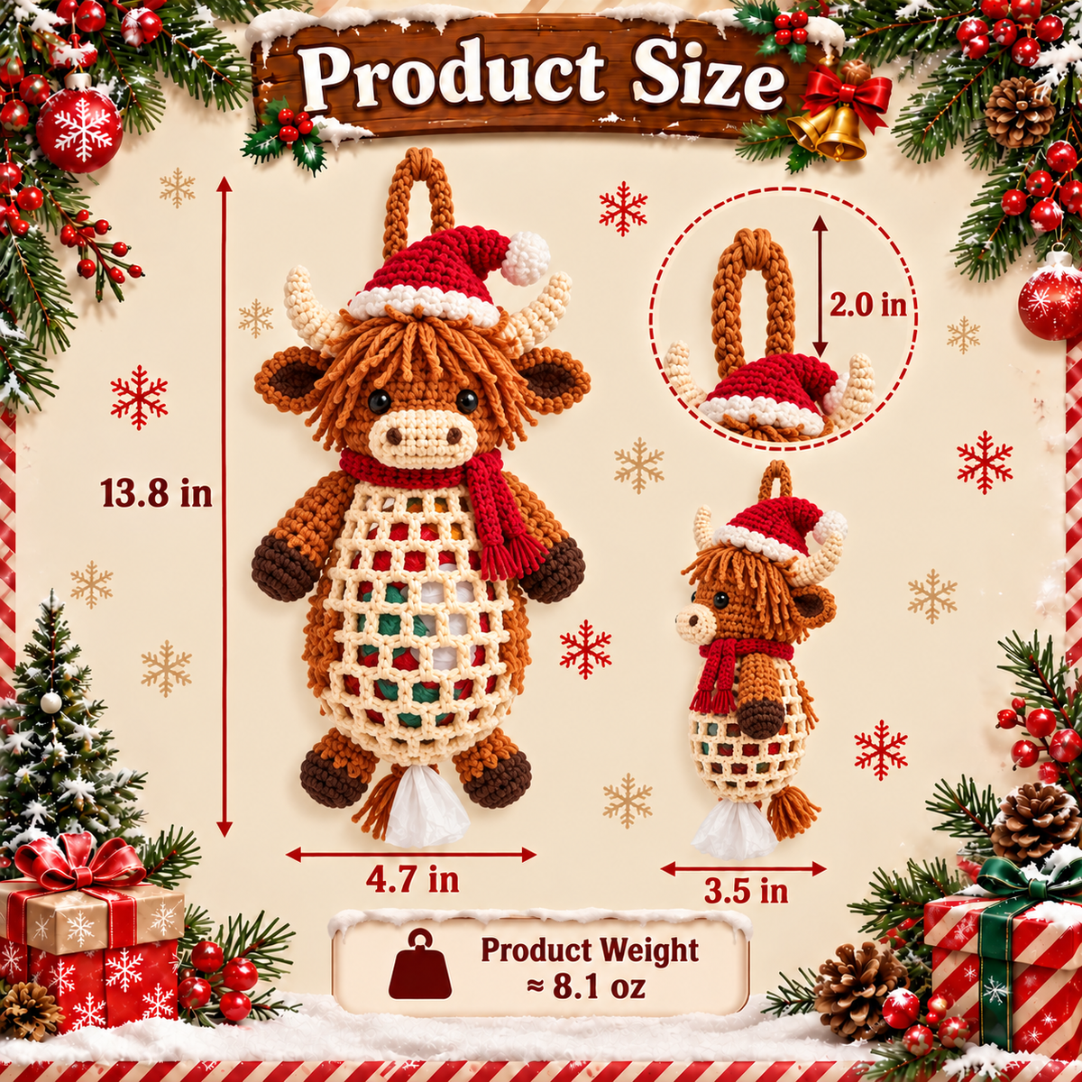 Christmas Crochet Animal Bag Holder DIY Kit – 4 Festive Designs, Handmade Holiday Decor & Hanging Storage