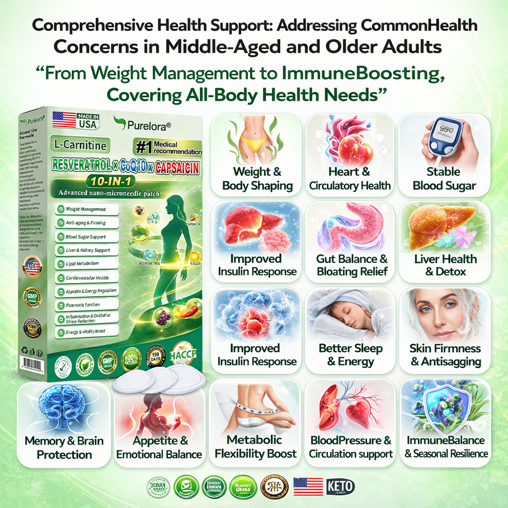 🔥New arrivals: 80% off | Purelora® L-Carnitine Resveratrol × CoQ10 × CAPSAICIN 10-in-1 Nano Microneedle Patch (Just once daily, visible changes in 7 days) ✅ Supports weight management, skin firmness, energy metabolism, cardiovascular health, fat burning